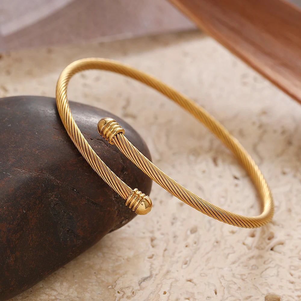 woiwoi Stainless Steel Bracelets Vintage Fashion Simplicity Temperament Decals Wires Metal Bracelet For Women Jewelry Gifts