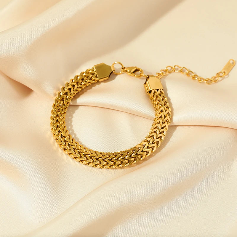 GANEMLY 316L Stainless Steel Thick Chain Necklace Bracelet Set For Women New Punk 18K Gold Plated Waterproof Jewelry Set Bijoux