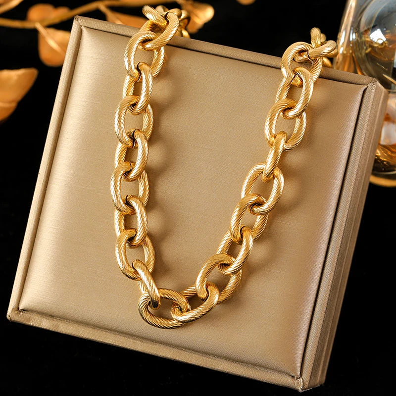 EILIECK 316L Stainless Steel Waterproof Chain Necklace Minimalist Metalic Texture 18K PVD Plated Collar Necklace Jewelry Gift