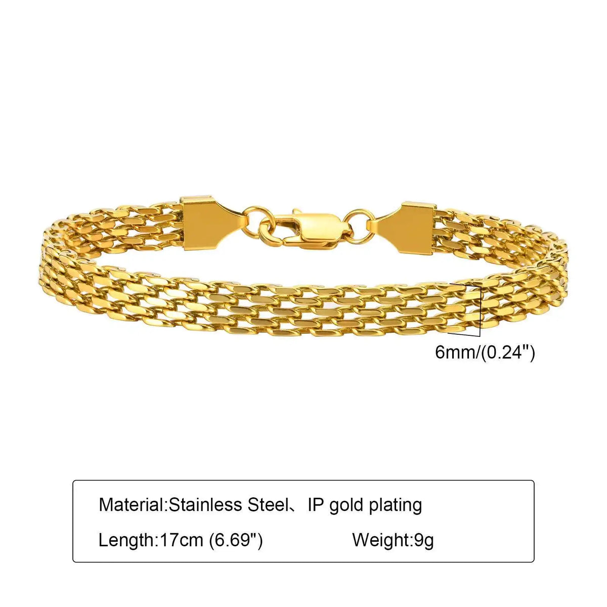 Mesh Link Chain Stainless Steel Bracelet for Women, 3mm/4mm/6mm Gold Plated Italian Chain Wristband Gift Jewelry, Non Tarnis