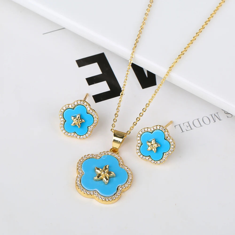 Diamond Inlaid New Design Shell Plant Natural Stone Set with High Quality 18K Gold Plated Women's Luxury Gift Simple Clover