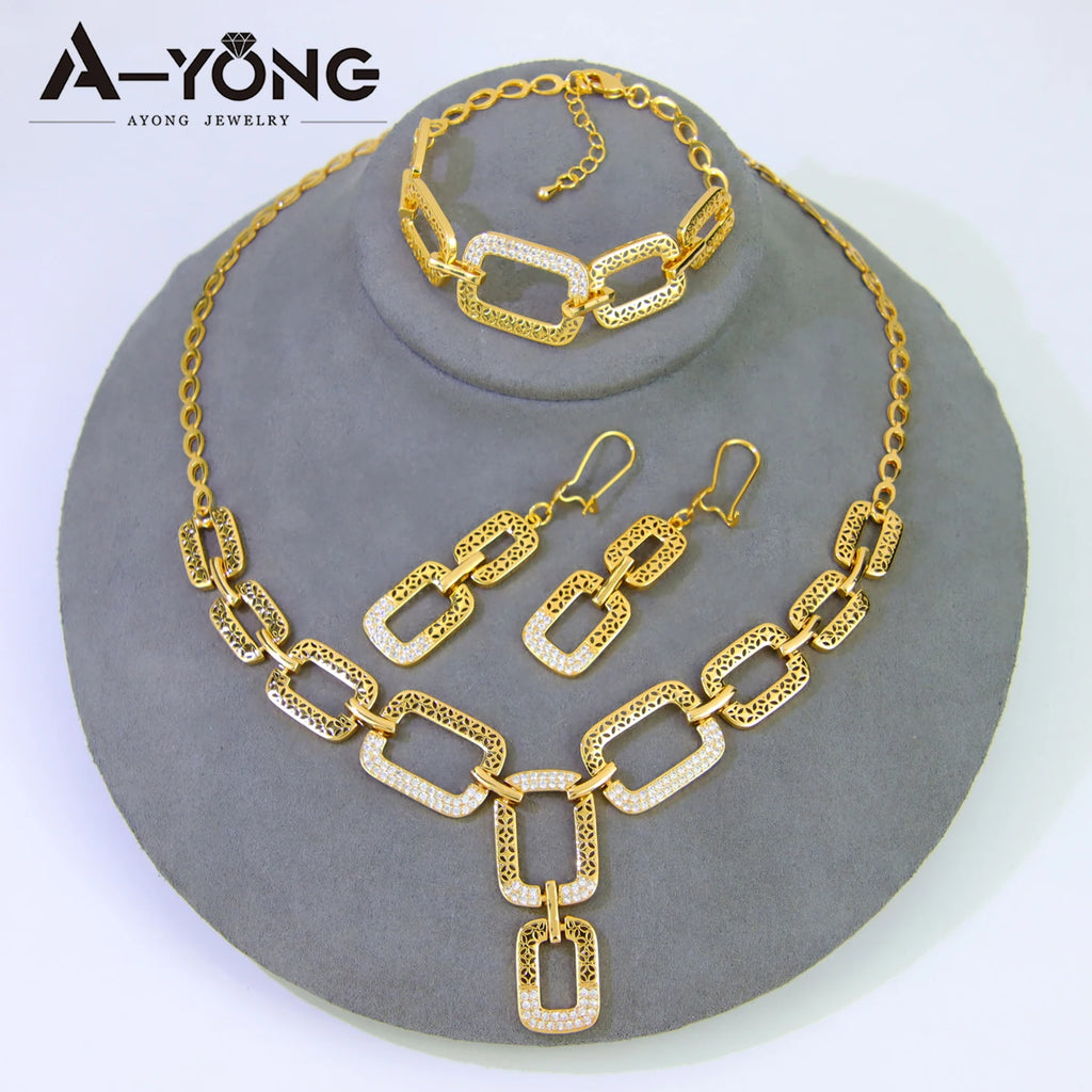 ChooseMe Premium Wedding Jewelry Set 21k Gold Plated Mid East Hip-hop Necklace Bracelet Earrings Dubai Women Vintage Jewelry