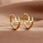 Boucles d'oreilles créoles rondes en cristal brillant et charmantes pour femmes, boucles d'oreilles minimalistes en forme de clou, bijoux tendance or/argent