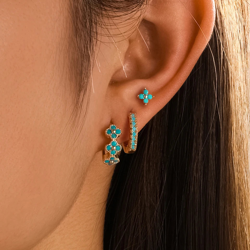 6-Piece Fashion Blue Turquoise & Shiny Zircon Hoop Earring Set