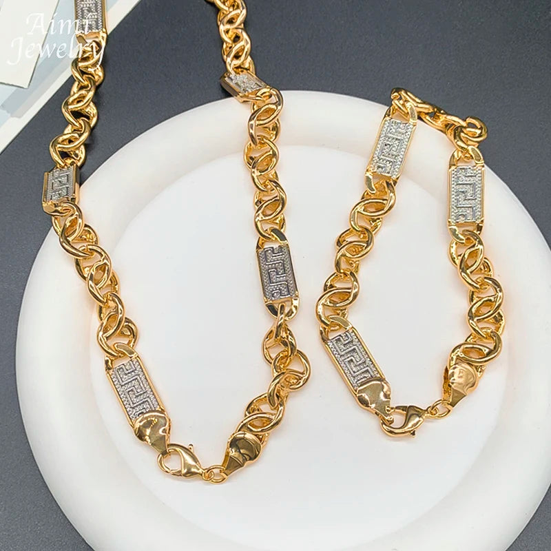 طقم قلادة وسوار أفريقي من ChooseMe هيب هوب تريندي مطلي بالذهب وسميك