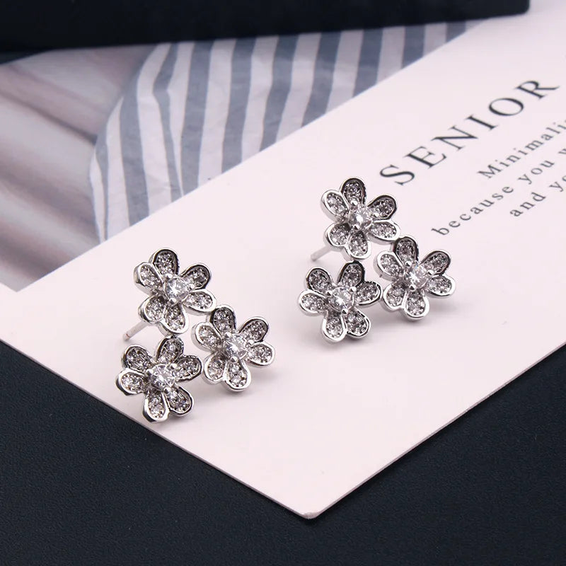 Fashion Luxury Flower Geometry Cubic Ziron Classic Charms Necklace Engagement Bridal Earring Jewelry copper Lady Gift