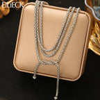 EILIECK 316L Stainless Steel Metal Long Layered Chain Necklace For Women Fashion Collar Neck Chain Waterproof Jewelry Lady Gift