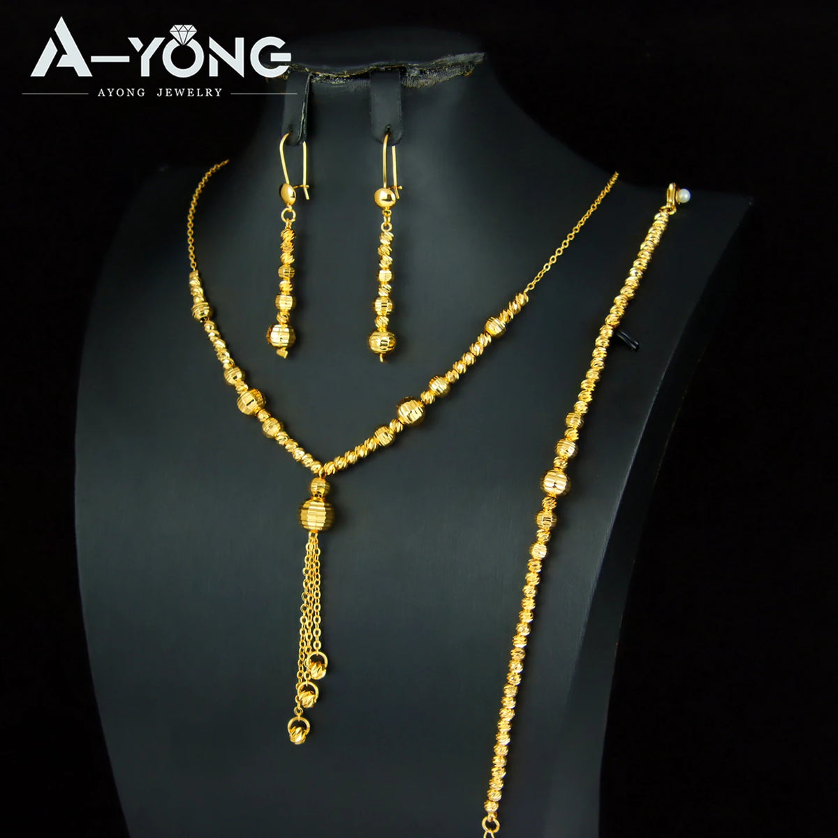 Dubai Fashion Beads Jewelry Set 21k Gold Plated Arabic Muslim Necklace Bracelet Earrings Algeria Women Bridal Wedding Jewelrys