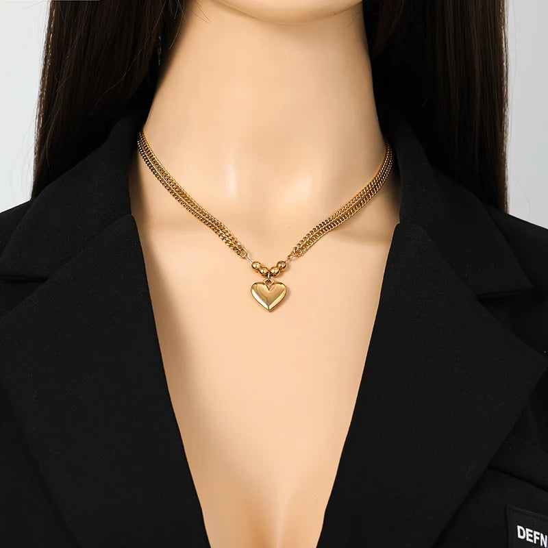 EILIECK 316L Stainless Steel Gold Color Smooth Heart Charm Necklace Bracelets Set For Women Trendy Waterproof Jewelry Lady Gift