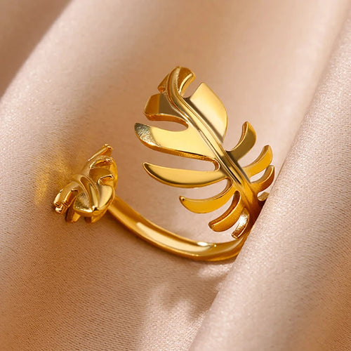 316L Stainless Steel Gold-Color Multilayer Geometric Open Ring