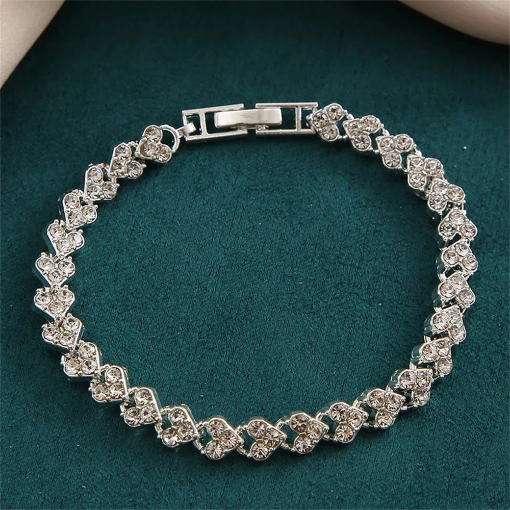 Luxury Roman Crystal Geometric Rhinestone Chain Charm Bangle