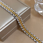 Greatera Bracelet de perles à cinq couches 10 mm pour hommes, bracelet de montre à maillons classique en acier inoxydable bicolore pour femmes