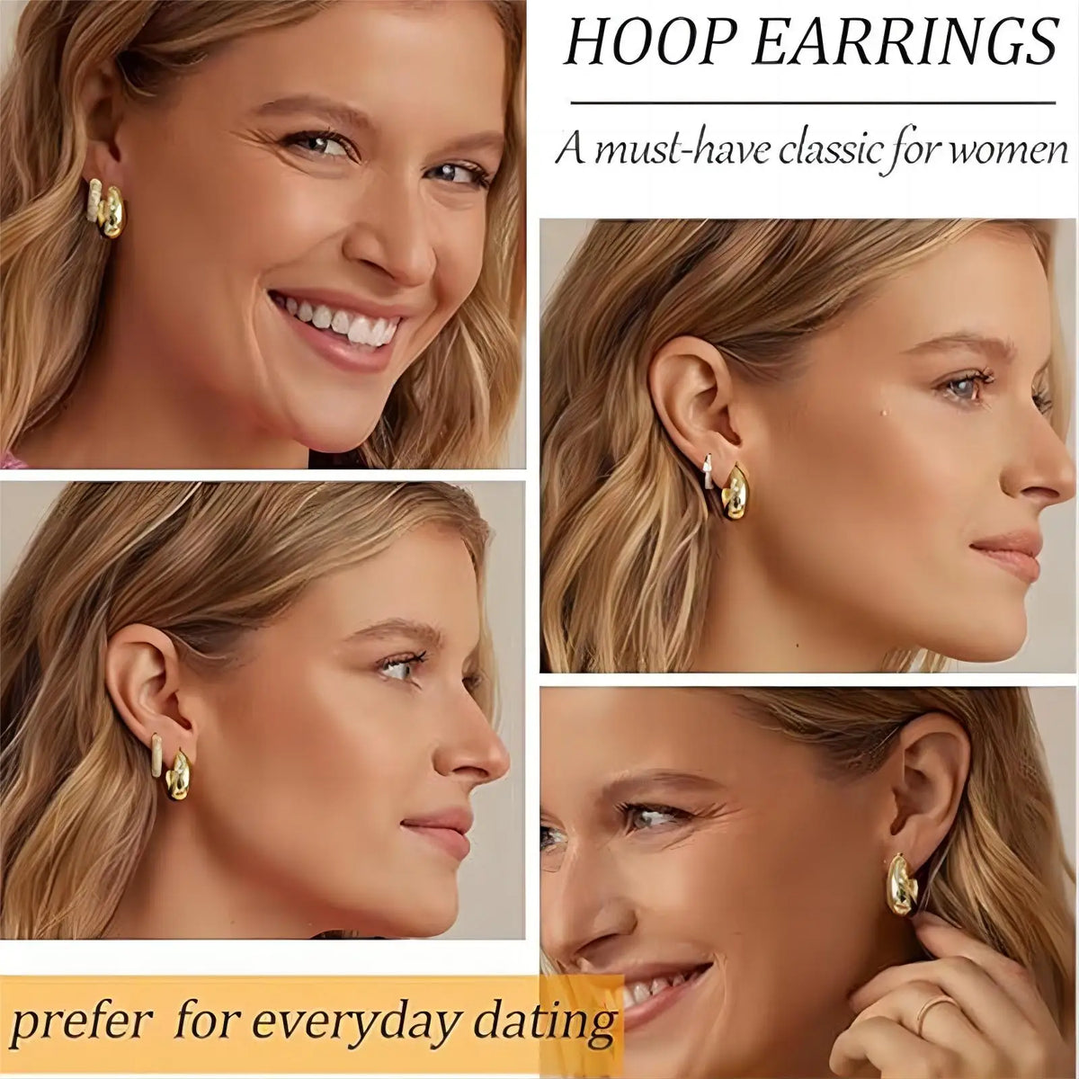 Hip-Hop Gold-Color U-Shape Water Drop Zirconia Earrings 3-Piece Set