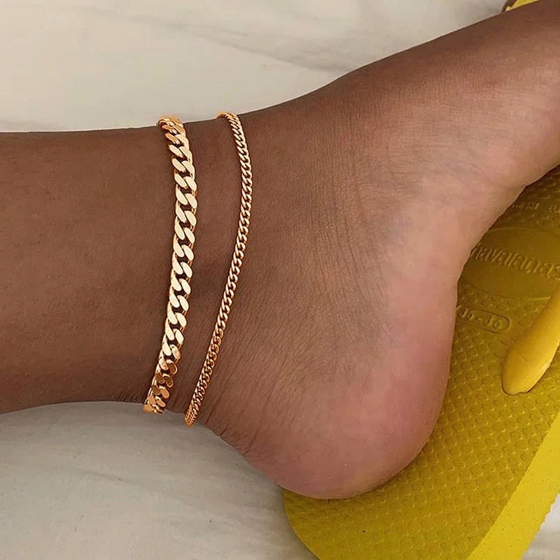 6Pcs Vintage Gold Multilayer Adjustable Anklet Set