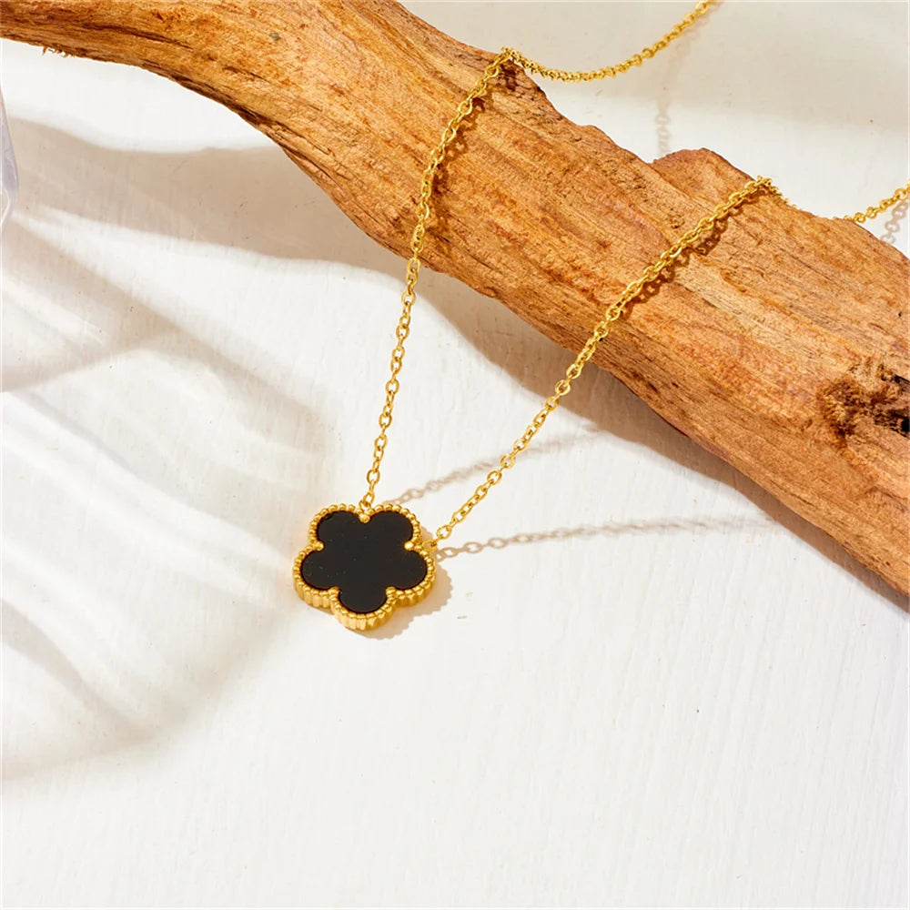 Women's Trendy 18K Gold Plated Jewelry Set  Five Leaf Clover Necklace Bracelet Earrings Stainless Steel Jewelry Para Mujer