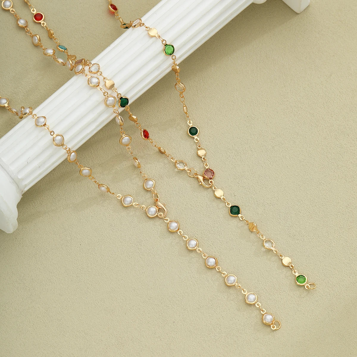 Vintage Faux Pearl & Crystal Tassel Y-Necklace Set, 2 Pcs/Set