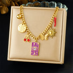 ChooseMe Collier Pendentif Papillon Cœur Soleil Turquoise en Acier Inoxydable 316L Doré