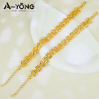 Newest Nigeria Wedding Jewelry Set 21k Gold Plated Fashion Bamboo Knot Necklace Ethiopia Women Bridal Luxury Vintage Jewelrys