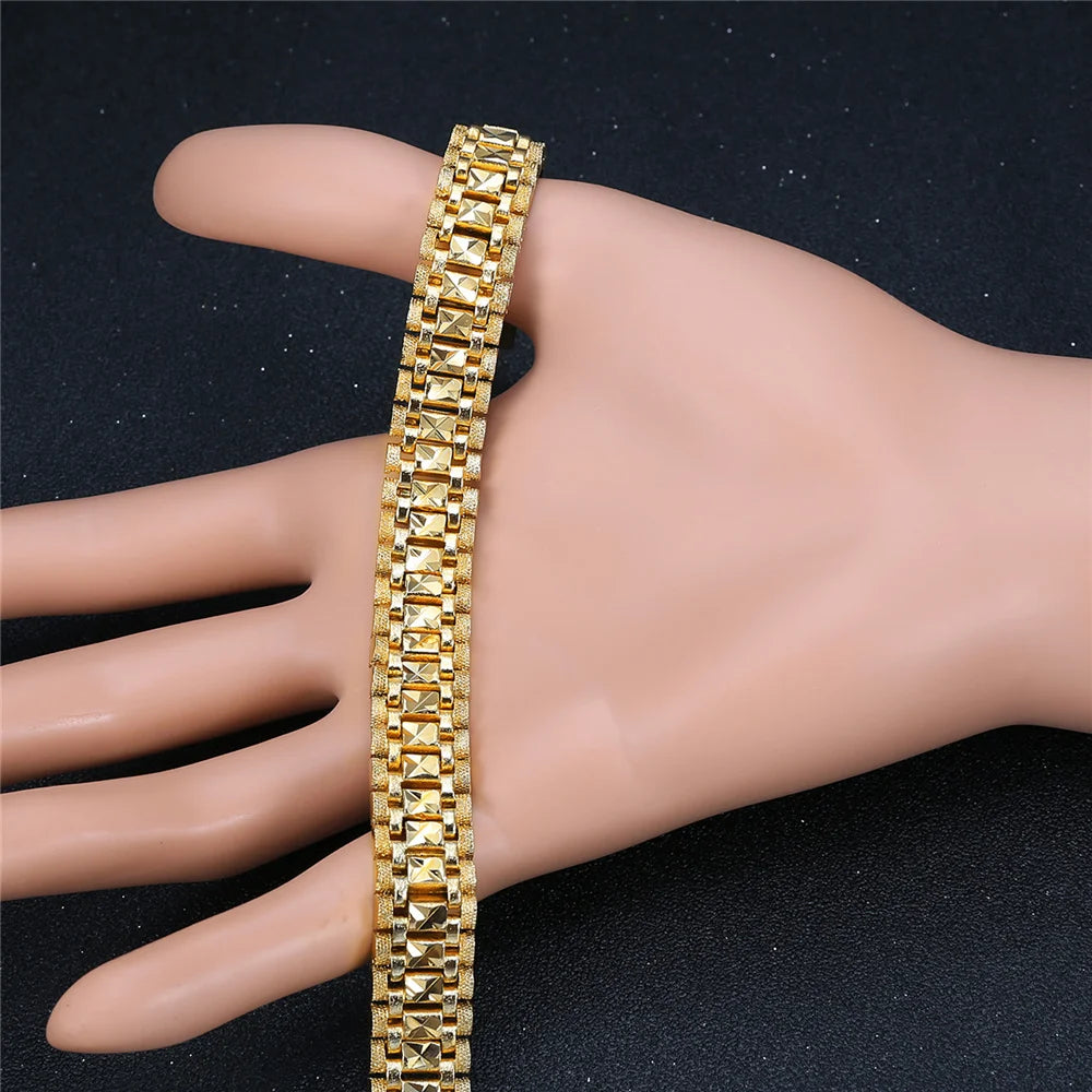 Punk Chunky Hand Chain Bracelet 8/12MM Gold Color Wristband Bracelets Bangle For Men Women Fashion Jewelry Braslet 2021