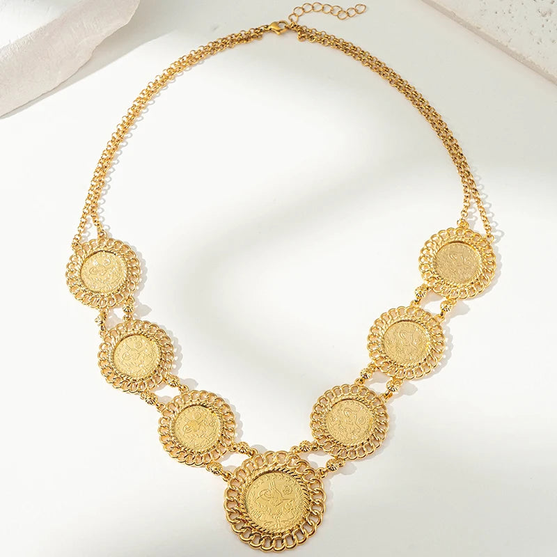New Turkish Coin Necklace Gold Plated Arabic Middle East Women Jewelry Muslim Wedding Jewelry Bridal Necklace Pendants