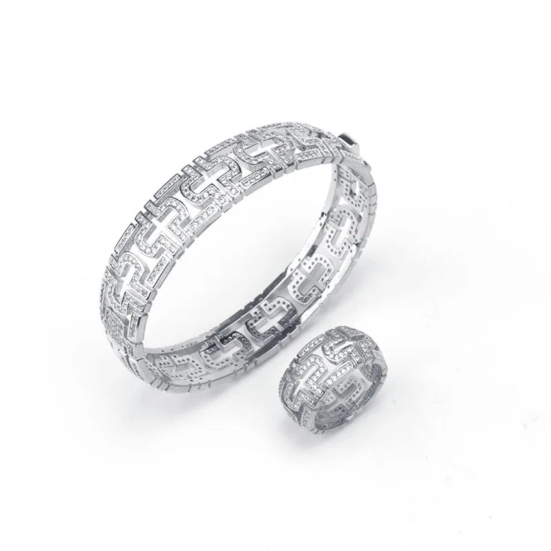 Retro Bohemia Luxurious Women Crystal Bracelet Statement Ring Lady Fashion Jewelry Lady Gift Gothic