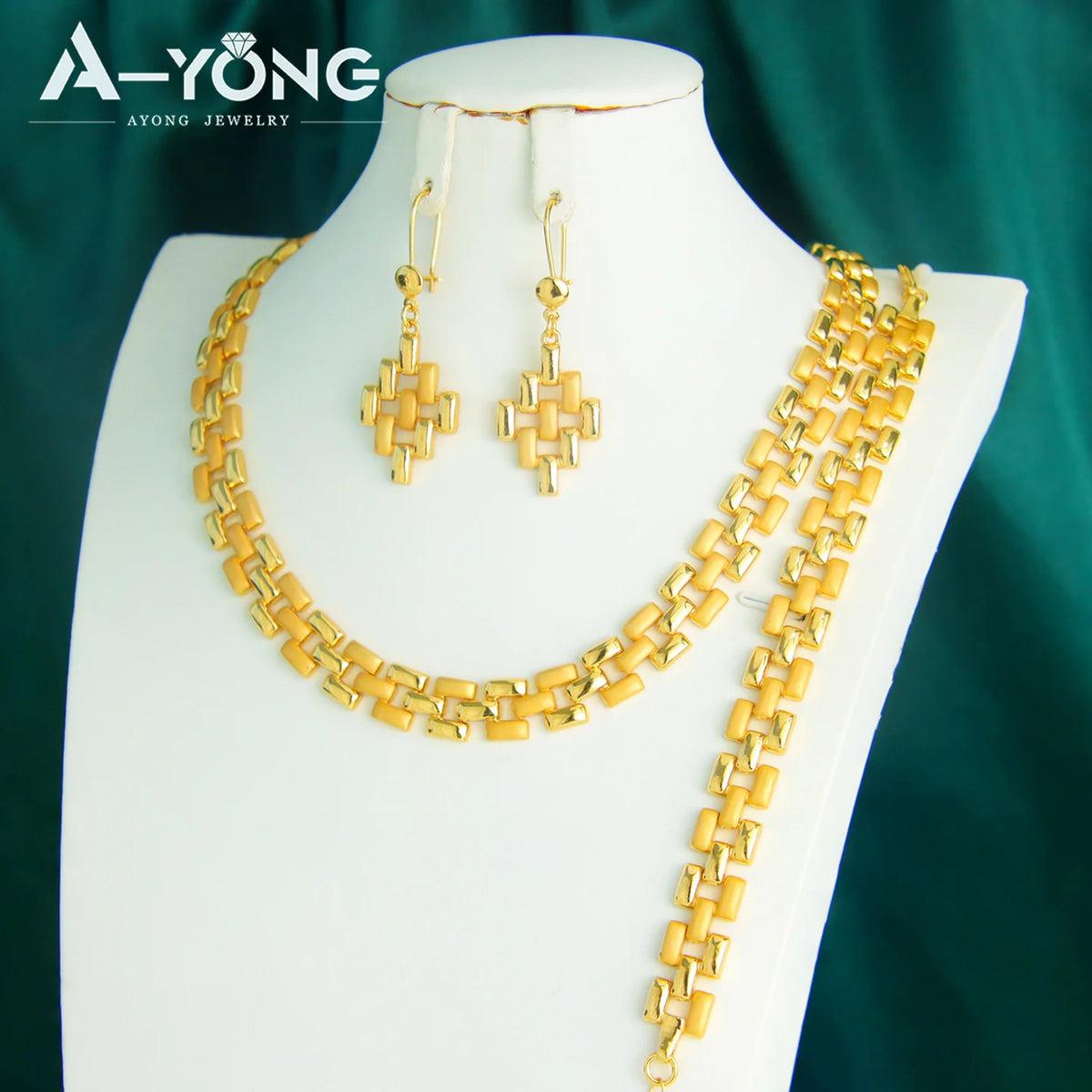 Newest Nigeria Wedding Jewelry Set 21k Gold Plated Fashion Bamboo Knot Necklace Ethiopia Women Bridal Luxury Vintage Jewelrys