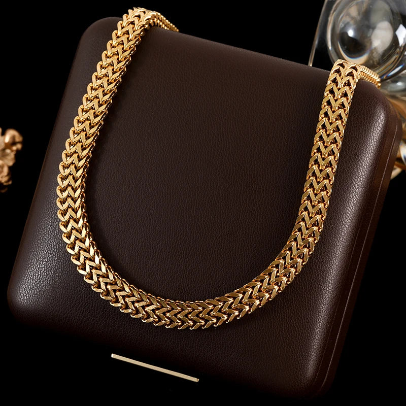 GANEMLY 316L Stainless Steel Thick Chain Necklace Bracelet Set For Women New Punk 18K Gold Plated Waterproof Jewelry Set Bijoux