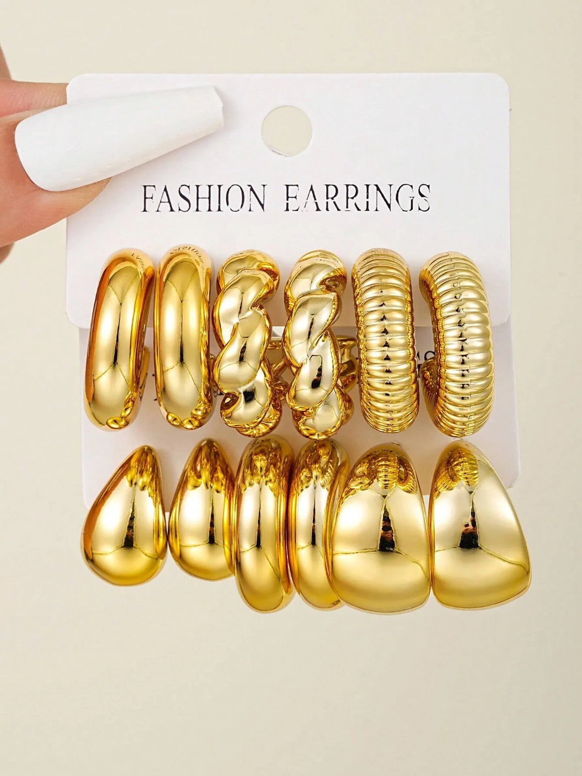 Classic Twist Gold-Color Earring Set, 12 Pcs/Set