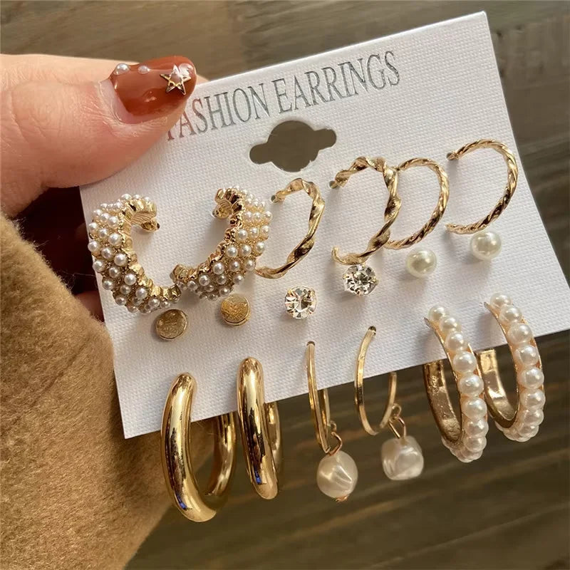 Gold Pearl Geometric Hoop Earrings