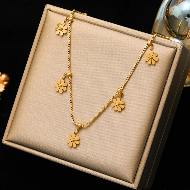 EILIECK 316L Stainless Steel Cute Flower Necklace Earrings Fashion Exquisite Waterproof Jewelry Set For Women Girl Charm Gift