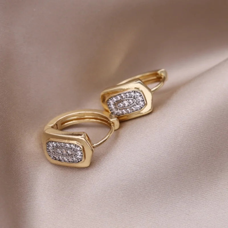 French Two-Tone Geometric Water-Drop Zircon Earrings