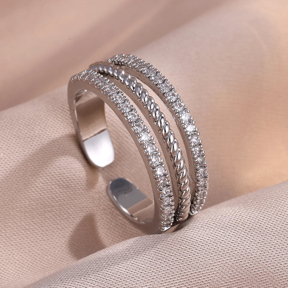 Luxury Elegant 3-Layer Full Paved Zircon Adjustable Statement Ring