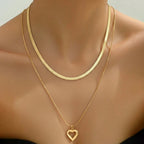 Stainless Steel Gold Layered Herringbone&Heart Pendant Necklace,Minimalist Dainty Style for Women, Daily Wear & Holiday Jewelry