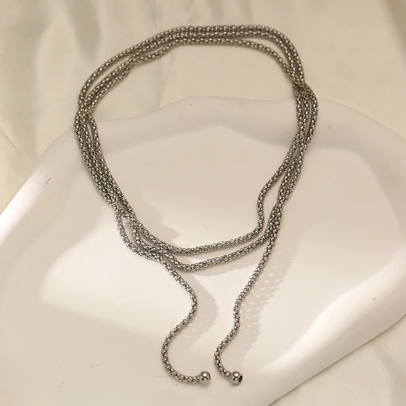 EILIECK 316L Stainless Steel Metal Long Layered Chain Necklace For Women Fashion Collar Neck Chain Waterproof Jewelry Lady Gift