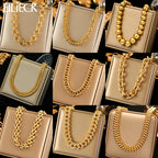 EILIECK Collier chaîne étanche en acier inoxydable 316L, texture métallique minimaliste, plaqué or 18 carats par PVD, bijou cadeau.