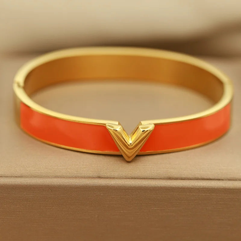 316L Stainless Steel Golden Flower Geometric Bamboo Bangle