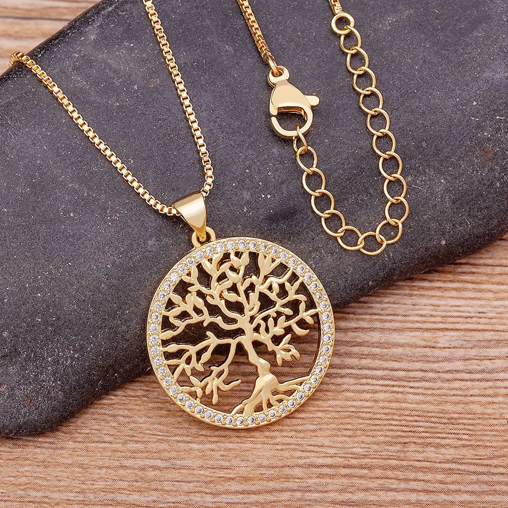 Nidin New Arrival Classic Fashion Tree of Life Gold Plated Crystal Necklaces & Pendants Women Zircon Chain Jewelry Collier Femme