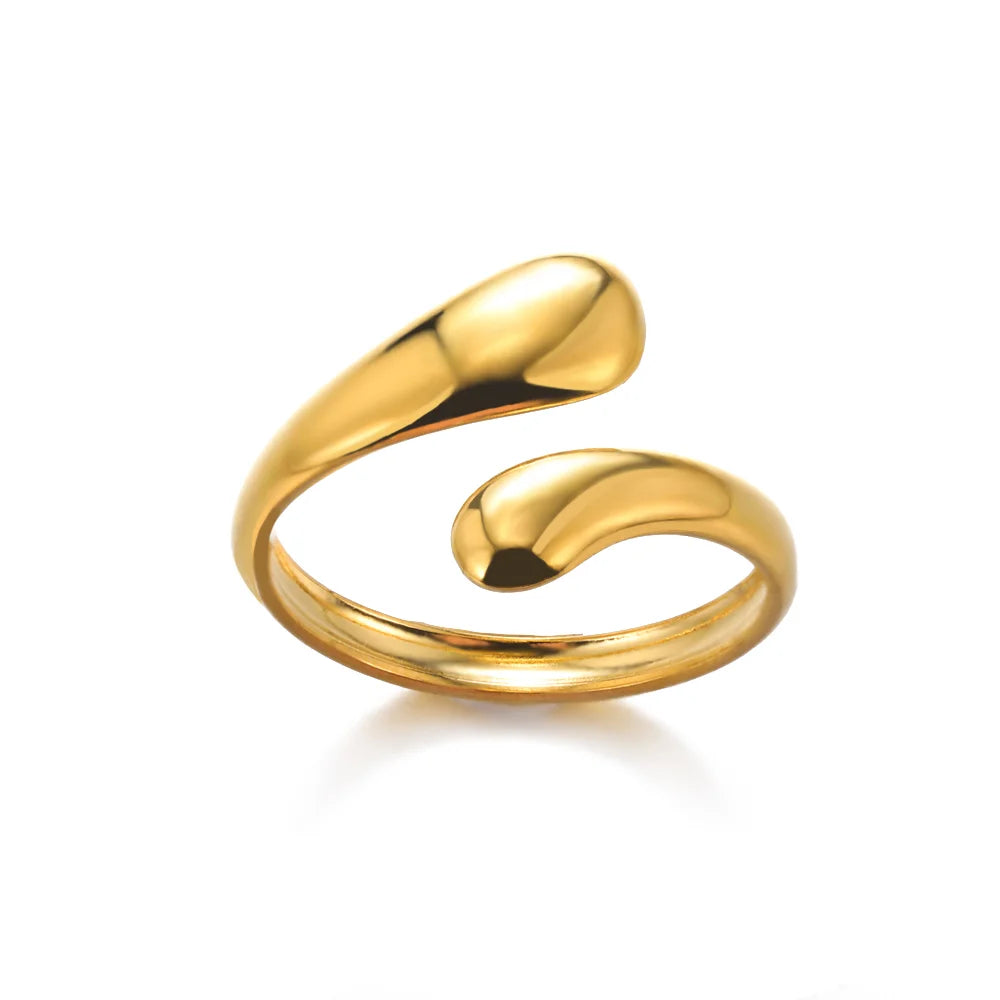 316L Stainless Steel Gold-Color Multilayer Geometric Open Ring