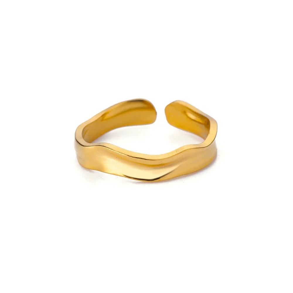 316L Stainless Steel Gold-Color Multilayer Geometric Open Ring