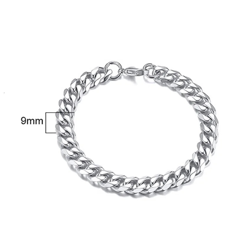 Stainless Steel Chain Bracelet Women, 3mm to 9mm Curb Cuban Chain Bangle Gold Color Unisex Wrist Stackable Jewelry