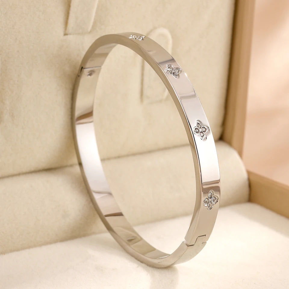 Yupsk Classic Non-Fading Stainless Steel Sparkling Zircon Bangle