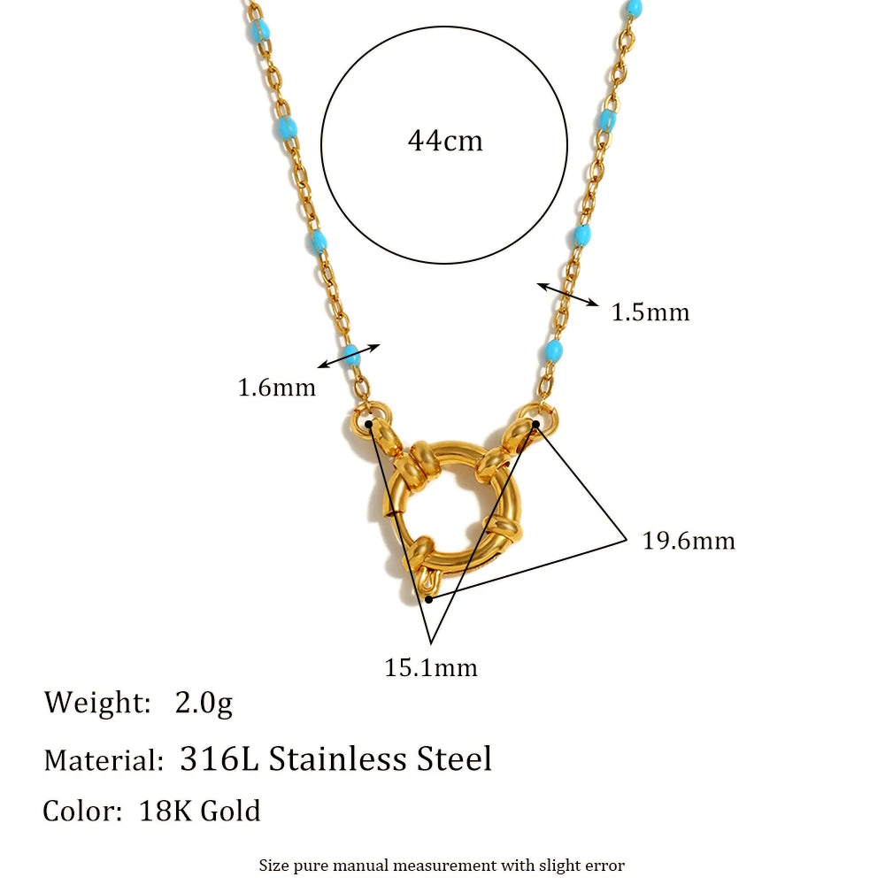 E.B.belle New Design Green/White/Blue Clip Oil Drop Beads Spring Buckle Necklace Gold Plated Stainless Steel Necklace Jewelry