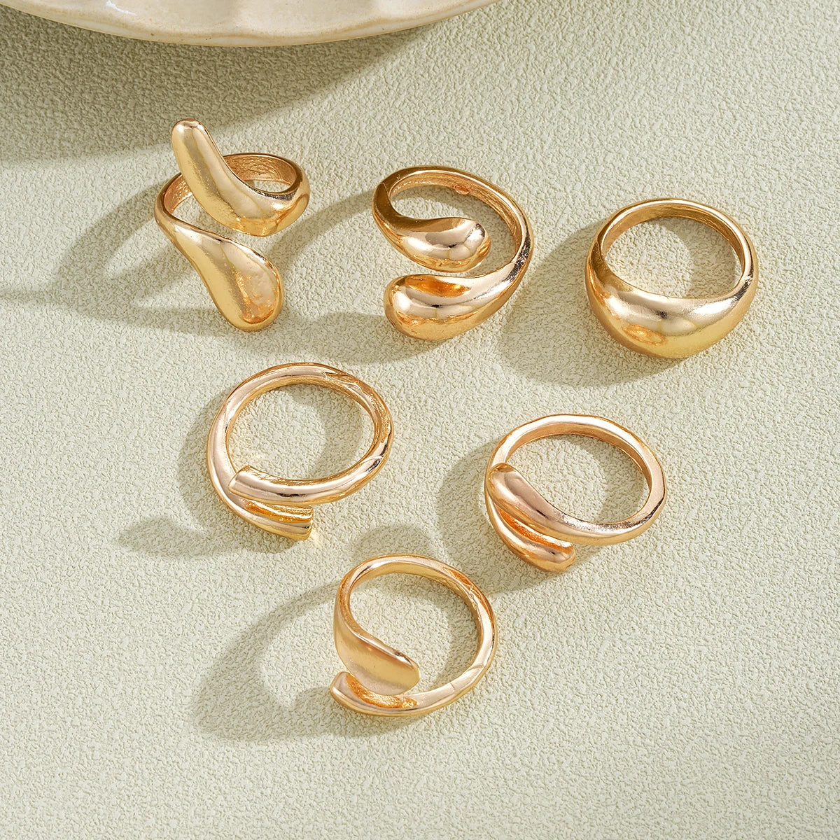 ChooseMe Vintage Gold Hip Hop Water Drop & Geometric Rings Set