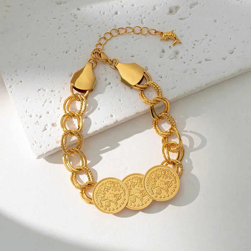 Arabic Vintage Gold-Plated Copper Turkish Cuff Bracelet