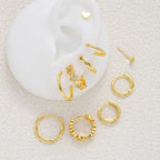10Pcs/Set Zircon Stackable Stud Earrings Set For Women Simple Gold Color Heart Cartilage Hoop Earring Fashion Girl Jewelry Gifts