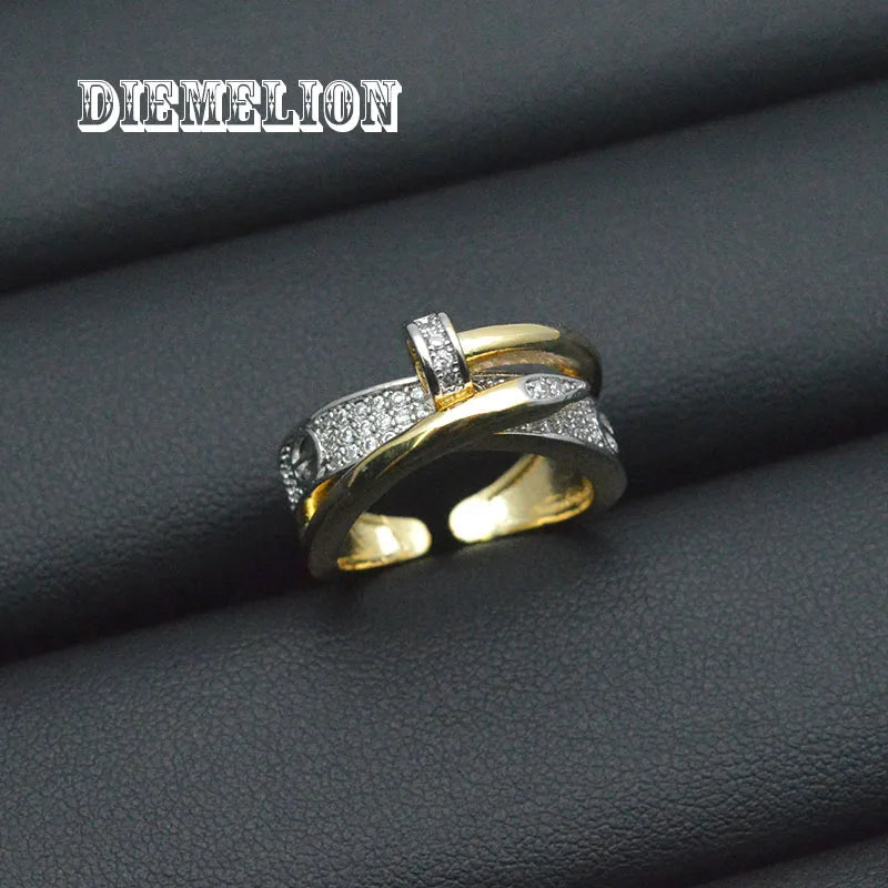 Luxury Two-Tone Multi-Layer Adjustable Zircon Nail & Screw Ring