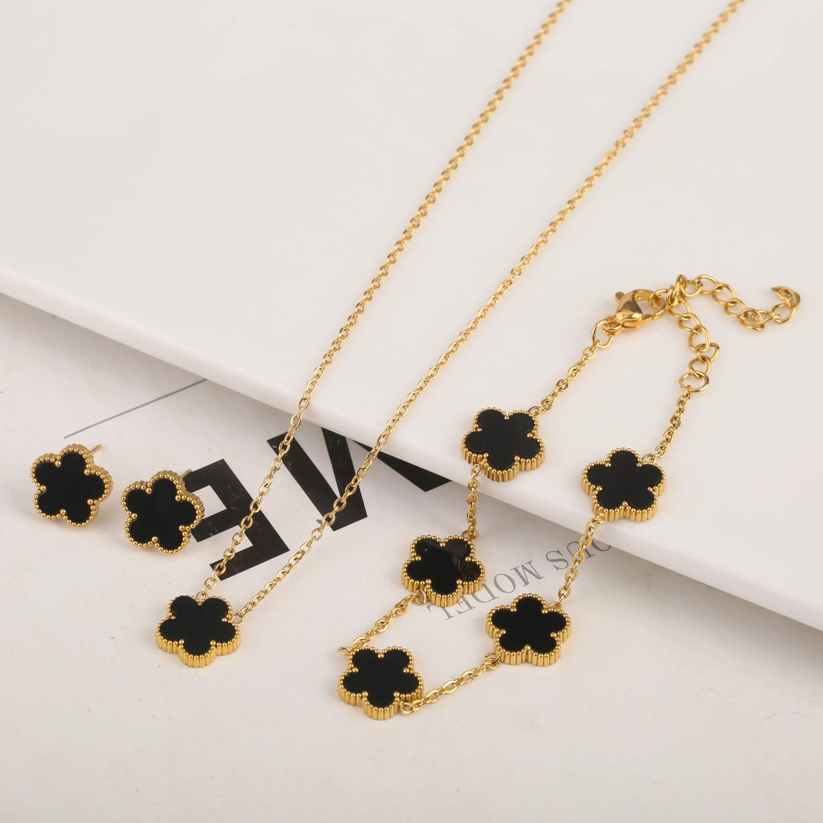 Silver/Gold Plated New Stainless Steel Jewelry Set Plum Blossom Five Leaf Flower Women's High Quality Accessories Clover