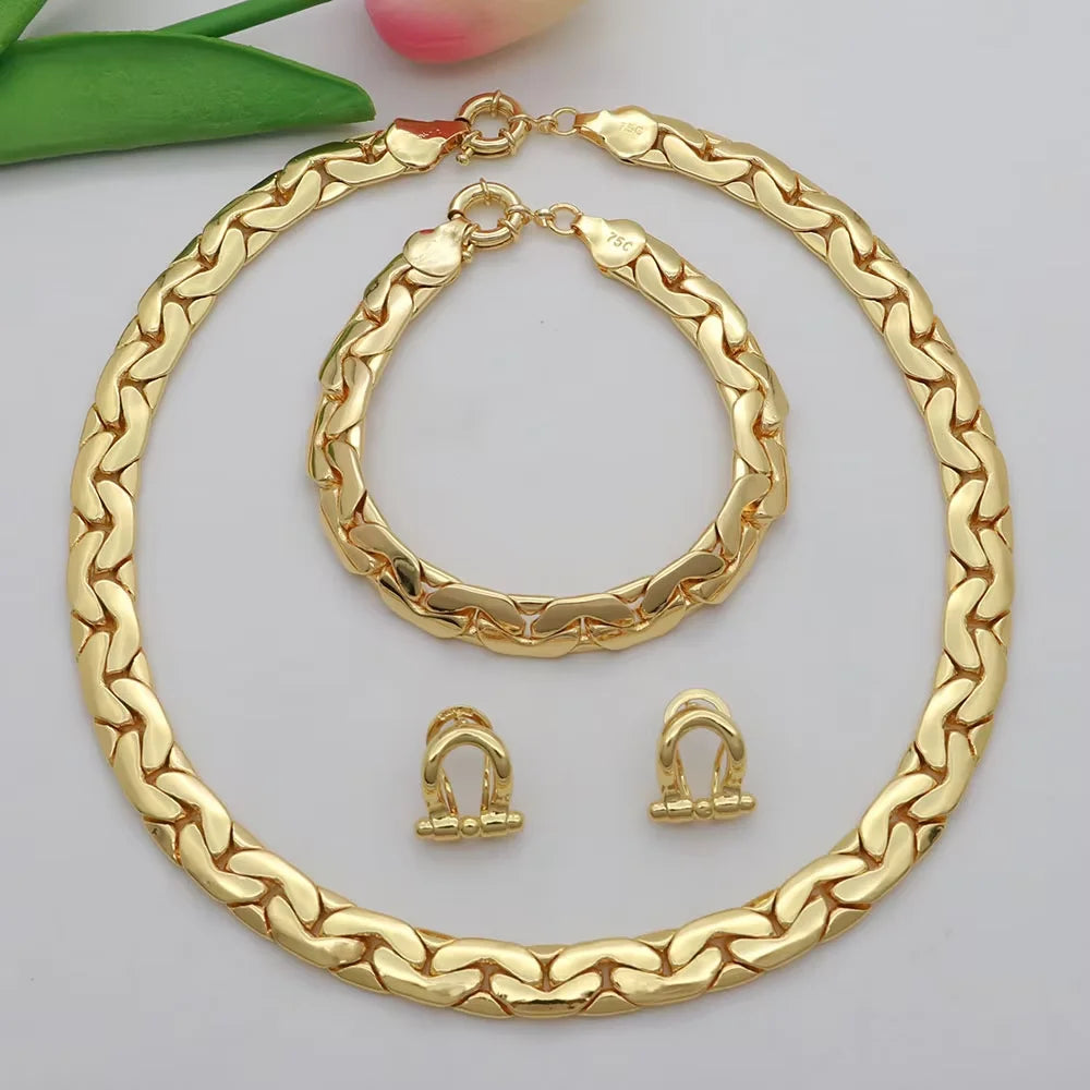 Brazilian 18K Gold Plated Jewelry Set Africa High Quality Gold Color Necklace Bracelet Earrings Suitable For Daily Wear Banquet