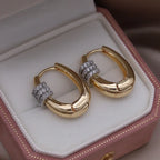 French Two-Tone Geometric Water-Drop Zircon Earrings