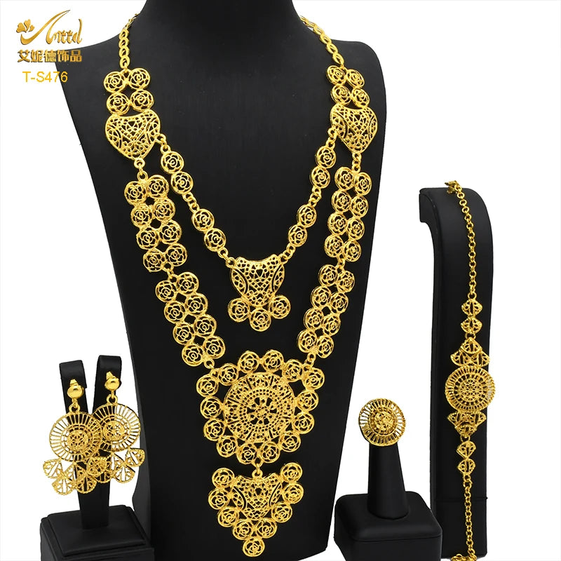 ANIID Brazilian 24K Gold Color Jewelry Sets Wedding Dubai Necklace Earrings For Women Nigerian Indian Bridal Set Party Gifts
